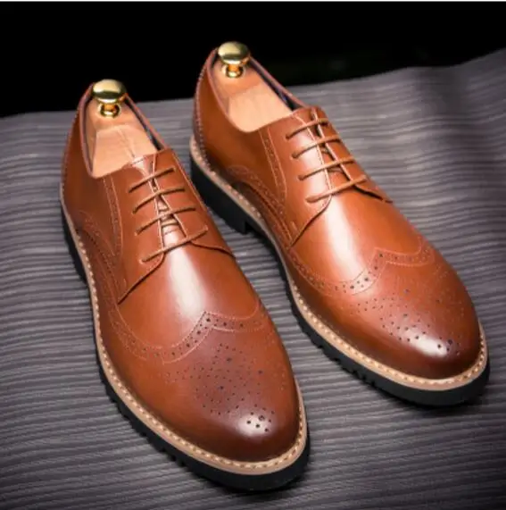 

CH.KWOK Mens Lace Up Dress Oxfords Solid Low Top Male Sneakers Spring Autumn Formal Italian Derby Oxfords Carved Shoes