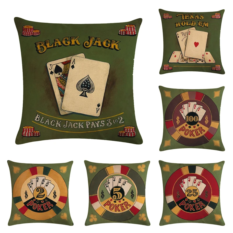 

Cartoon Poker Decorative Cushion Cover Cotton Linen Square Throw Pillow Cover 45x45CM Pillow Case Home Office Car Sofa Decor