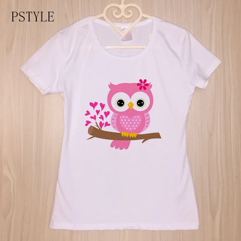 PSTYLE/розовые футболки с принтом совы Женская Футболка Harajuku Kawaii летние топы