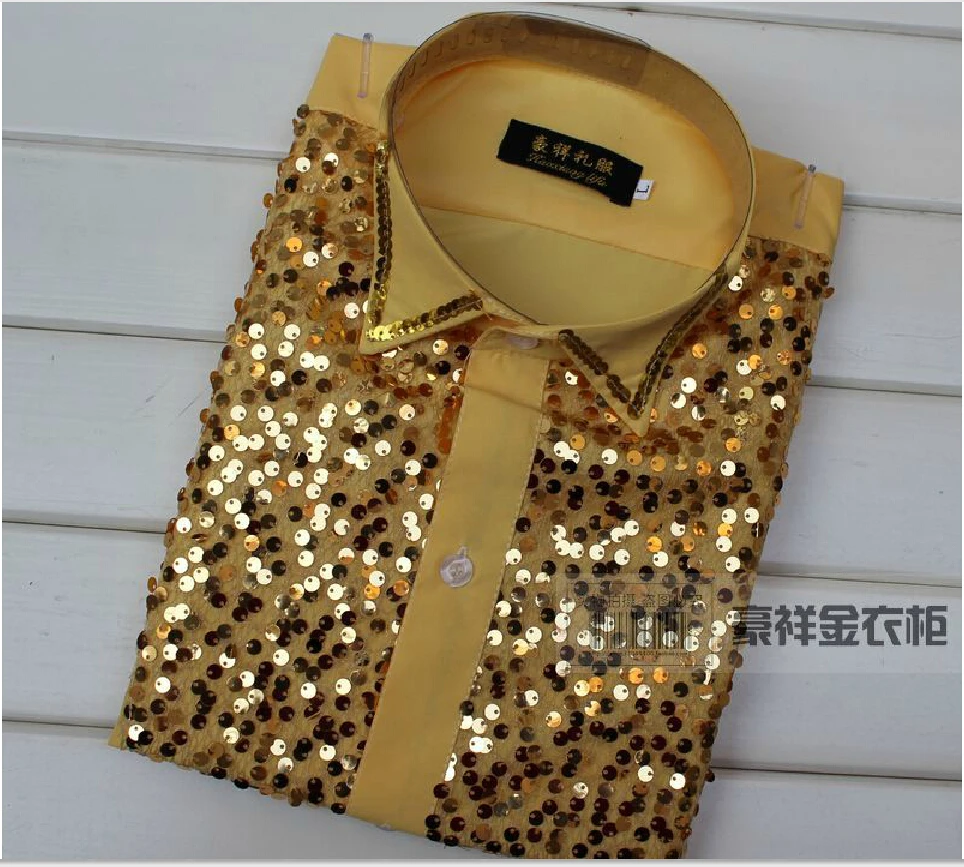 Новые модные рубашки с длинными рукавами для молодых мужчин блестками платье