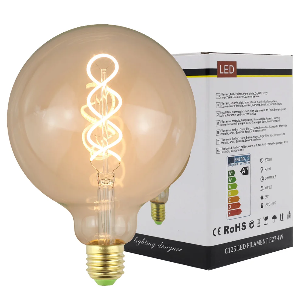 TIANFAN G125 Ретро лампа Эдисона Led E27 220V 110V 4W Затемняющая горючая нить промышленная