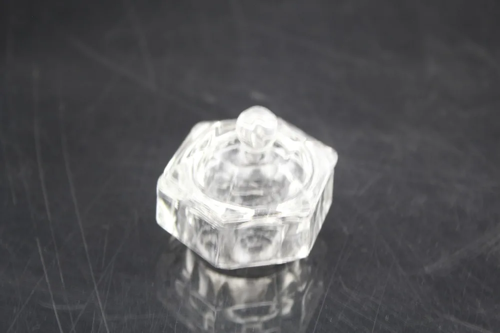 

New Nail Art Acrylic Crystal Glass Dish Bowl Cup With Cap Liquid Glitter Powder Caviar Clear Container Square Nail Styling Tools