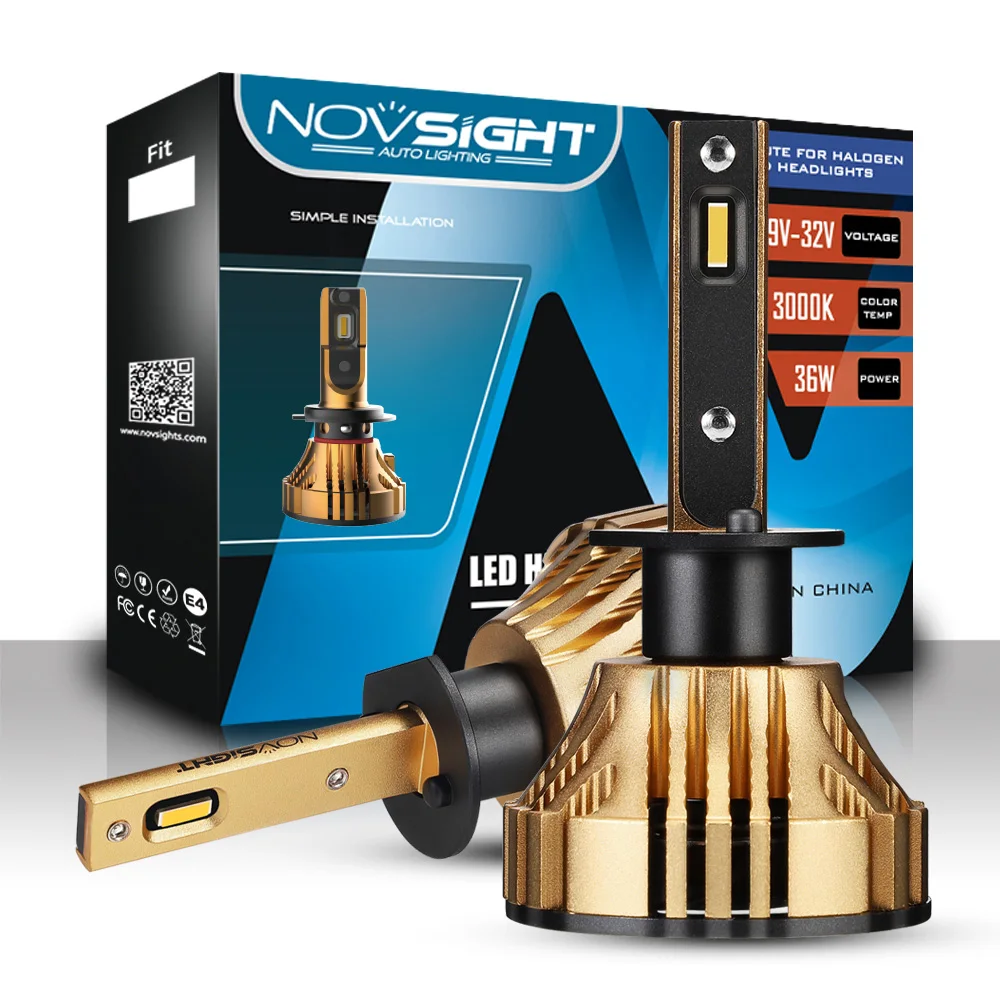 NOVSIGHT фар автомобиля h11 светодиодные лампы H4 H7 H1 HB3 HB4 Авто лампы фар 72 W 12000LM 3000 K золото желтый светодиод automotivo