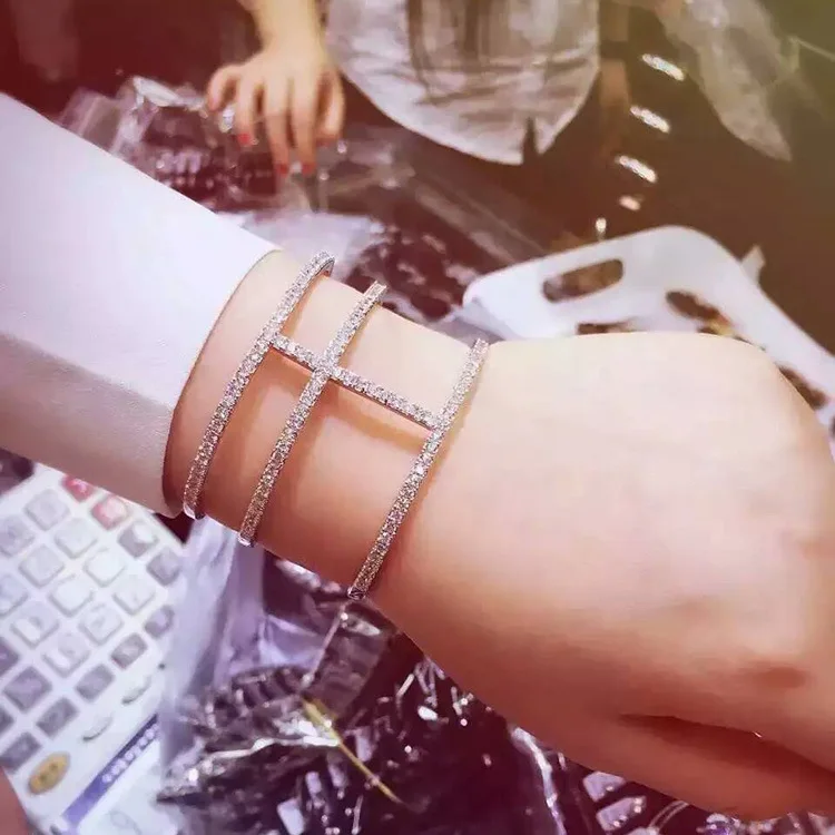 HIBRIDE 16 см Регулируемые Открытые Браслеты и браслеты женские микро кубический