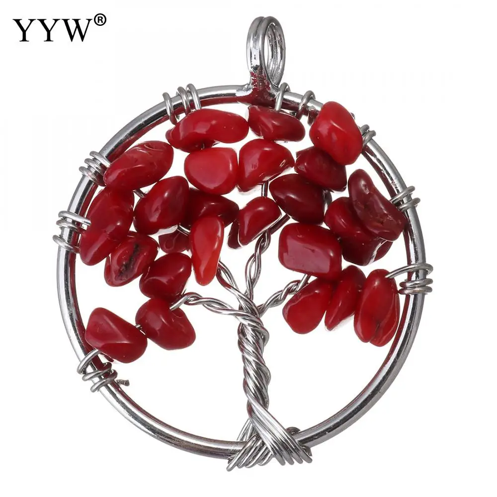 dark red coral Натуральный кристалл удачная подвеска с деревом жизни полудрагоценный камень сердолик женское ювелирное ожерелье модное ожерелье с подвеской подарок - Окраска металла: dark red coral