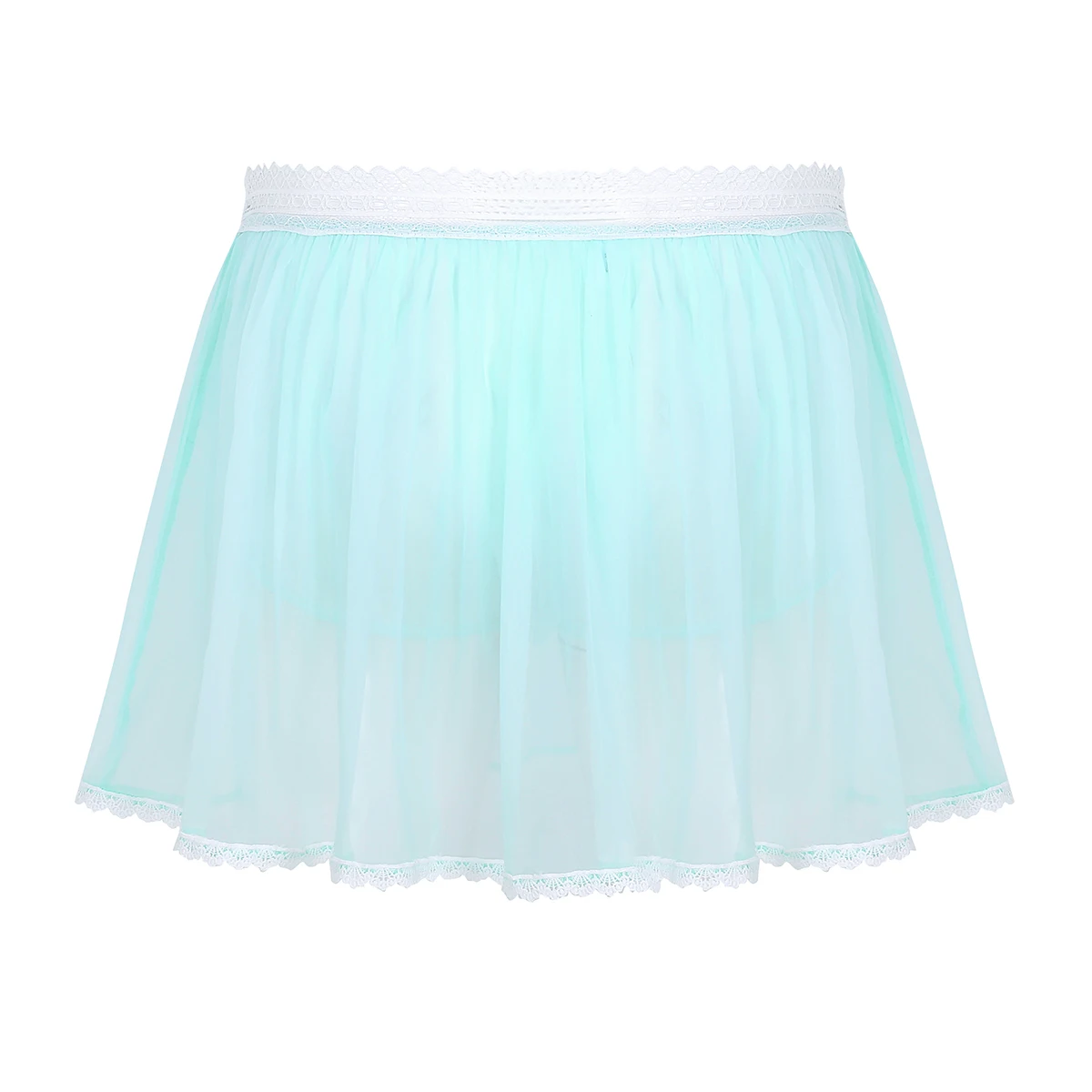 Light Blue Sissy, мужское нижнее белье для взрослых, эластичная кружевная резинка на талии, прозрачное гофрированное платье, короткая юбка, сексуальные трусики, мужские трусы для геев - Цвет: Light Blue