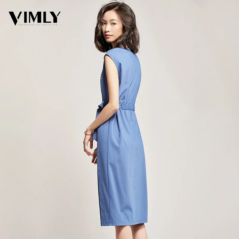 Платье Vimly женское повседневное синее с треугольным вырезом без рукавов