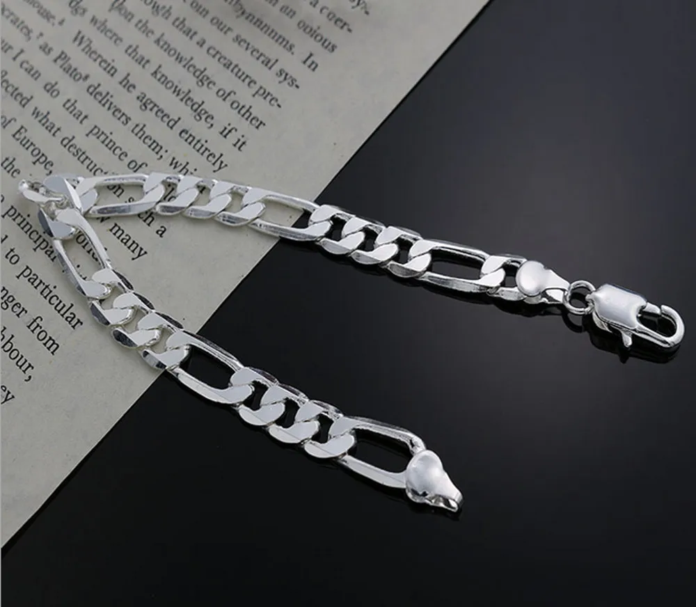 925 серебряный браслет 8 мм Figaro модные итальянские ювелирные изделия | Украшения и