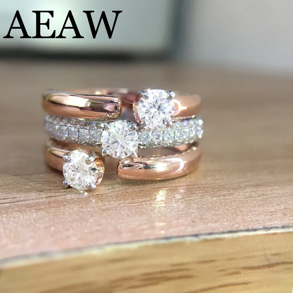 14K розовое и белое золото 1.5ctw DF круглое Помолвочное кольцо Moissanite Набор браслетов