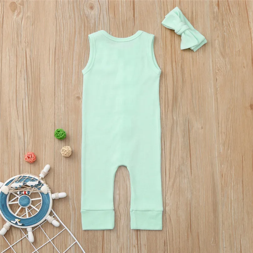 Хлопковый комбинезон для новорожденных мальчиков и девочек Летний без рукавов