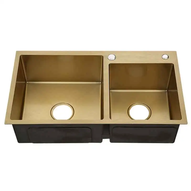 87x43cm Kitchen Sink SUS304 Stainless Steel Strainer Brushed Gold Double Bowl Nano-coating Sinks Vegetable Washing | Обустройство