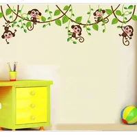 Милые наклейки на стену с мини-обезьянами для детской комнаты, художественные наклейки, виниловые 3D Животные, растения, наклейки на обои для...