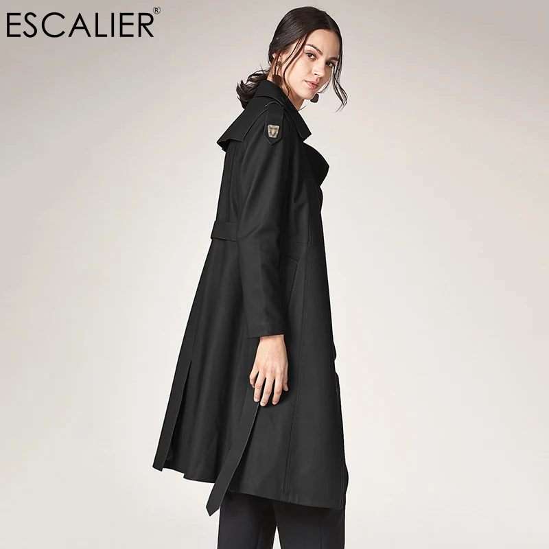 Женский Тренч ESCALIER длинное повседневное пальто для женщин из натуральной кожи с