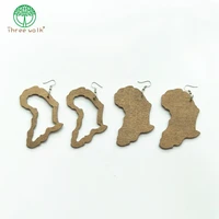 wholesale price wood africa map earrings golden promotional gift