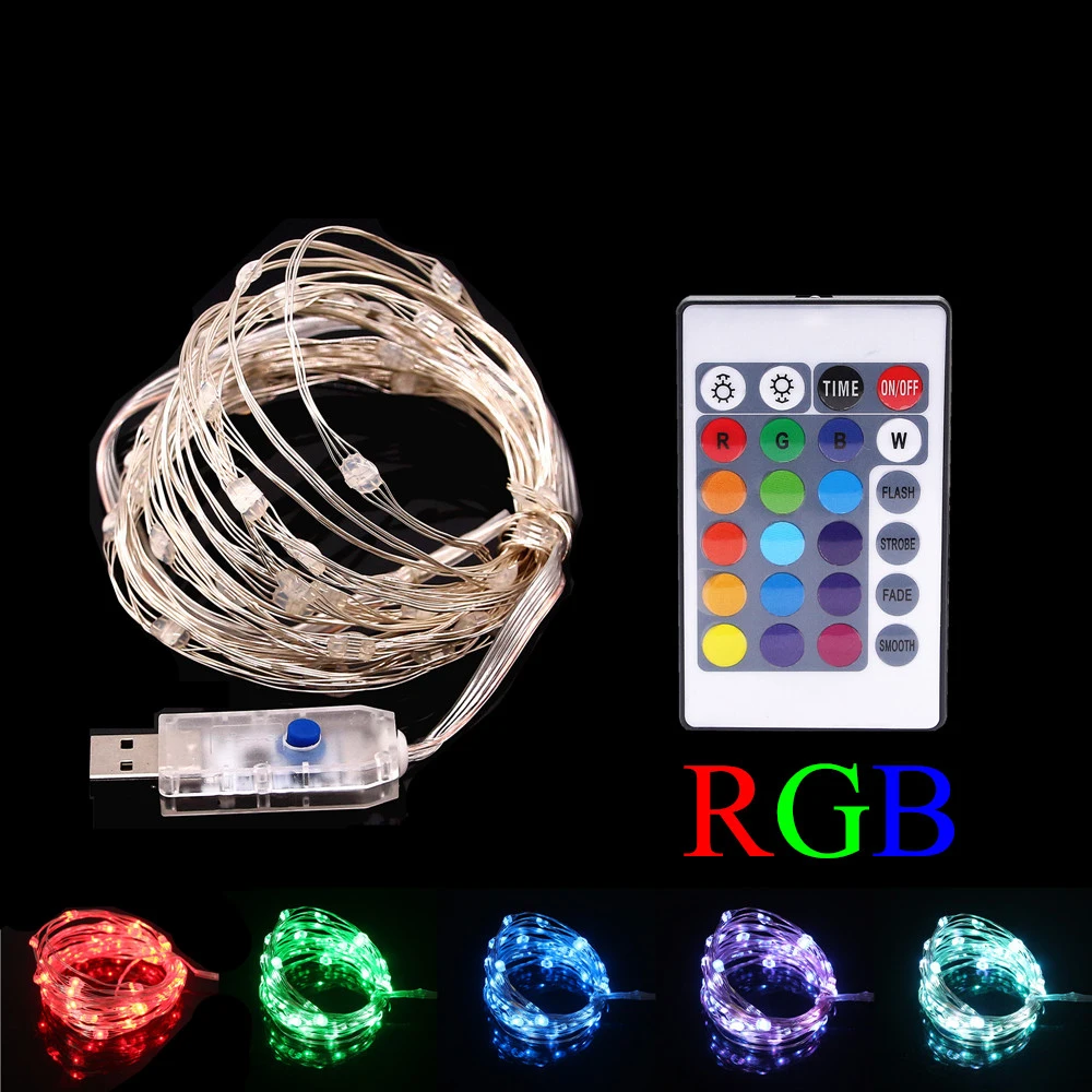 RGB светодио дный огни строки 5 м 50 Водонепроницаемый USB В Фея праздник света с 24Key