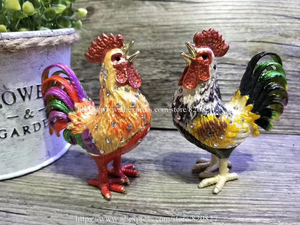 New Rooster Chicken Bejeweled Rooster Novelty Statue Trinket Jewelry Box Vintage Chicken Figurine Display Trinket Box Gifts