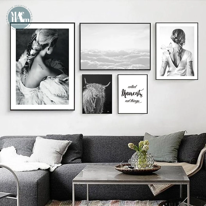 Черно-белая фотография Девушка настенное Искусство Холст постеры картина принты