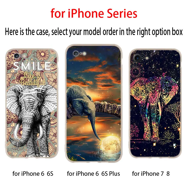 Силиконовый мягкий чехол для iPhone 13 11 12 Pro X XS Max XR 8 7 6 Plus SE Coque Elephant art 2020 | Мобильные