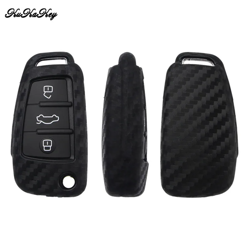 Мягкий силиконовый чехол для ключей от машины из углеродного волокна Audi A3 A4 B7 B6 B8