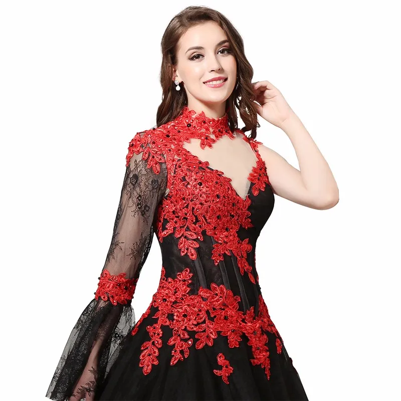 Свадебное платье LORIE Robe 2018 черного и красного цвета винтажное кружевное с высоким