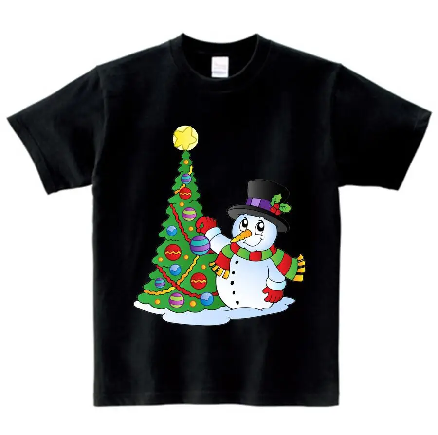 black childreT-shirt Новые рождественские футболки для маленьких мальчиков и девочек Детские хлопковые футболки с рождественским узором, футболки с Санта Клаусом, детские летние топы, футболки, camiseta От 3 до 8 лет NN - Цвет: black childreT-shirt