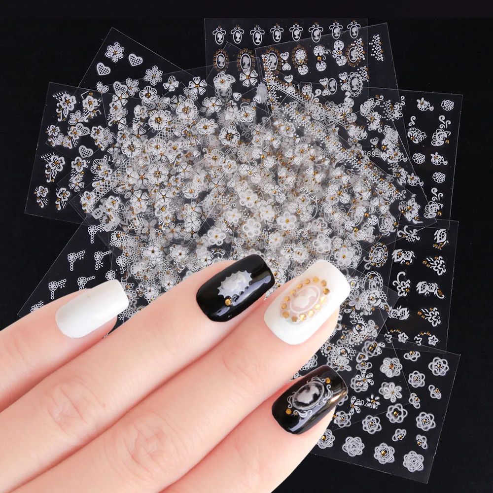 30 листов наклейки на стикеры 3d ногти nail art с белым цветочным узором клейкие