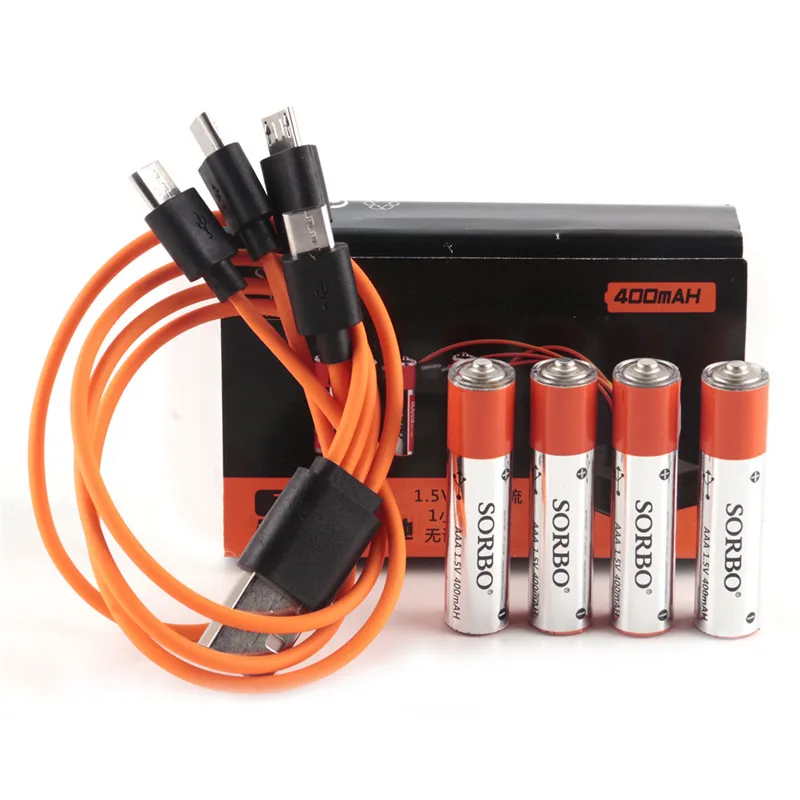Аккумуляторная батарея Сорбо 1 5 В 400 мАч AAA Li po USB 4 шт. час быстрая зарядка супер