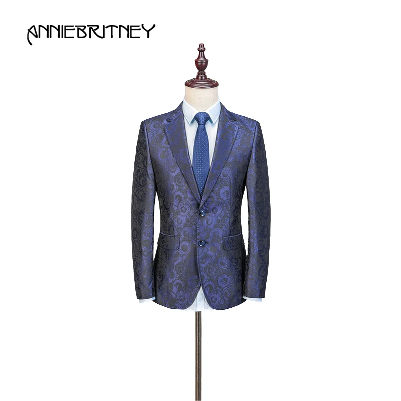 

Новинка 2018, дизайнерское пальто, брюки, синий, черный, с рисунком, мужской костюм, приталенный, для сцены, в сатиновом стиле, Блейзер, для торж...