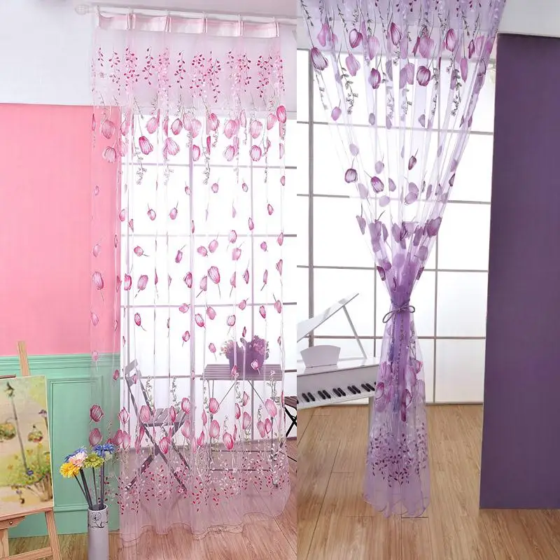 Роскошный стиль занавески окно прозрачная вуаль тюльпан домашний милый узор