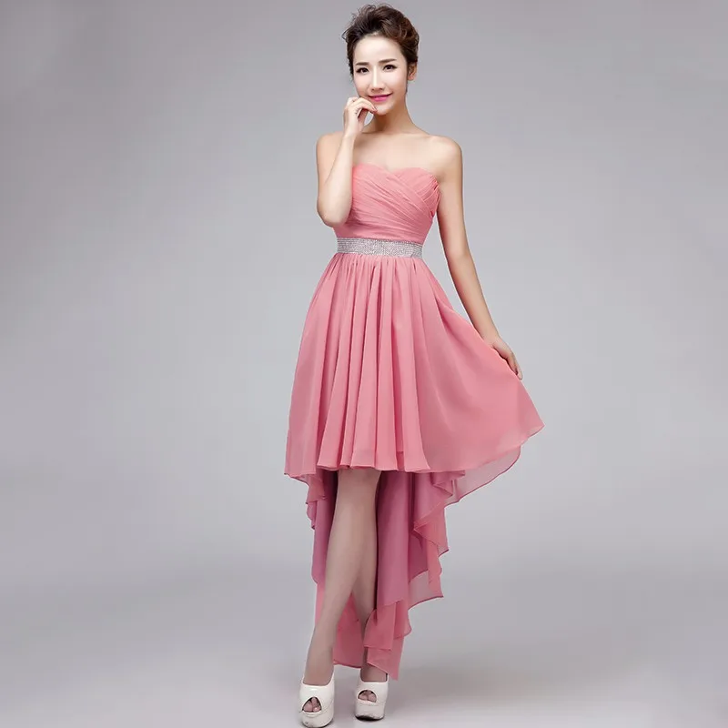 Ladybeauty Лучшая Кристальные пояса без рукавов плиссированные шифоновые короткие спереди длинные сзади бандажные вечерние платья