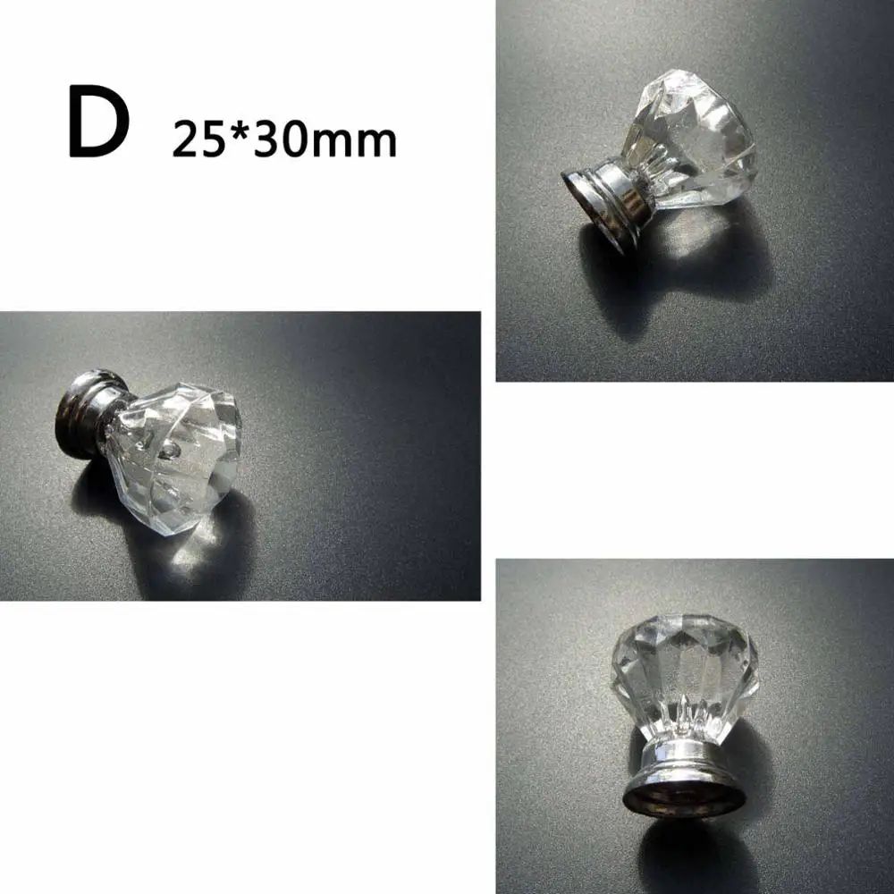 D 25x30mm Акриловая прозрачная пластиковая Алмазная Тыква Форма одно отверстие мебель ящик шкаф буфет комод дверь окно ручка Потяните ручку - Цвет: D 25x30mm