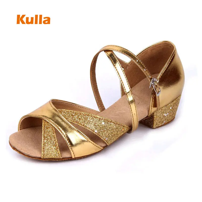 Girls Latin Dance Shoes Kids Shoes Jazz Soft Sole Gold Silver Practice Dancing Shoes Women Low Heels Child Ballroom Dance Shoes