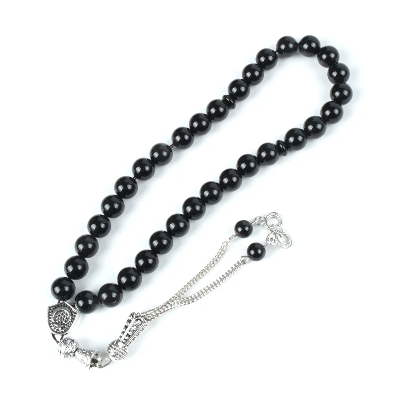 Натуральный камень четки черный агат для мусульманских Молитвенные Четки 33 шт