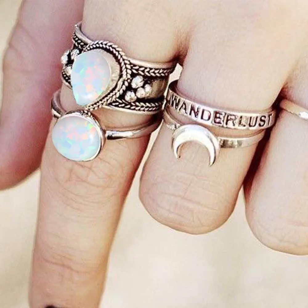 EManco опт серебро 925 пробы богемные опаловые кольца Романтический модный Луна и