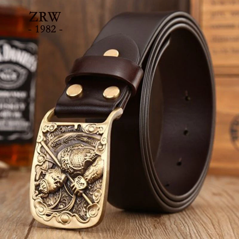 Мужской ремень из натуральной кожи с зернистой поверхностью бронзовый в стиле