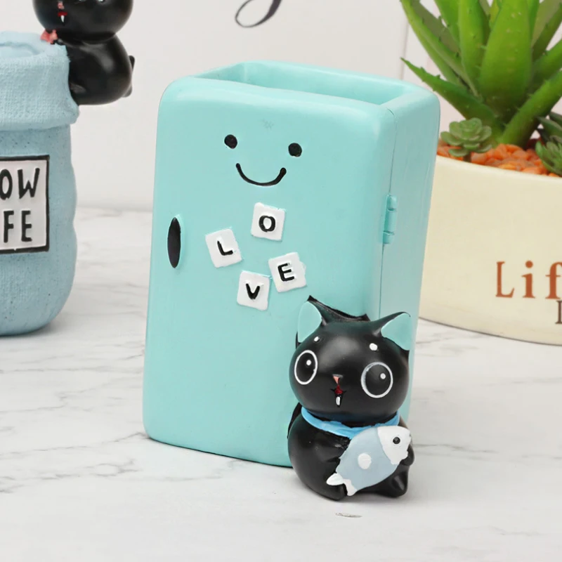 Cute cartoon black cat desktop decoration resin storage box | Дом и сад