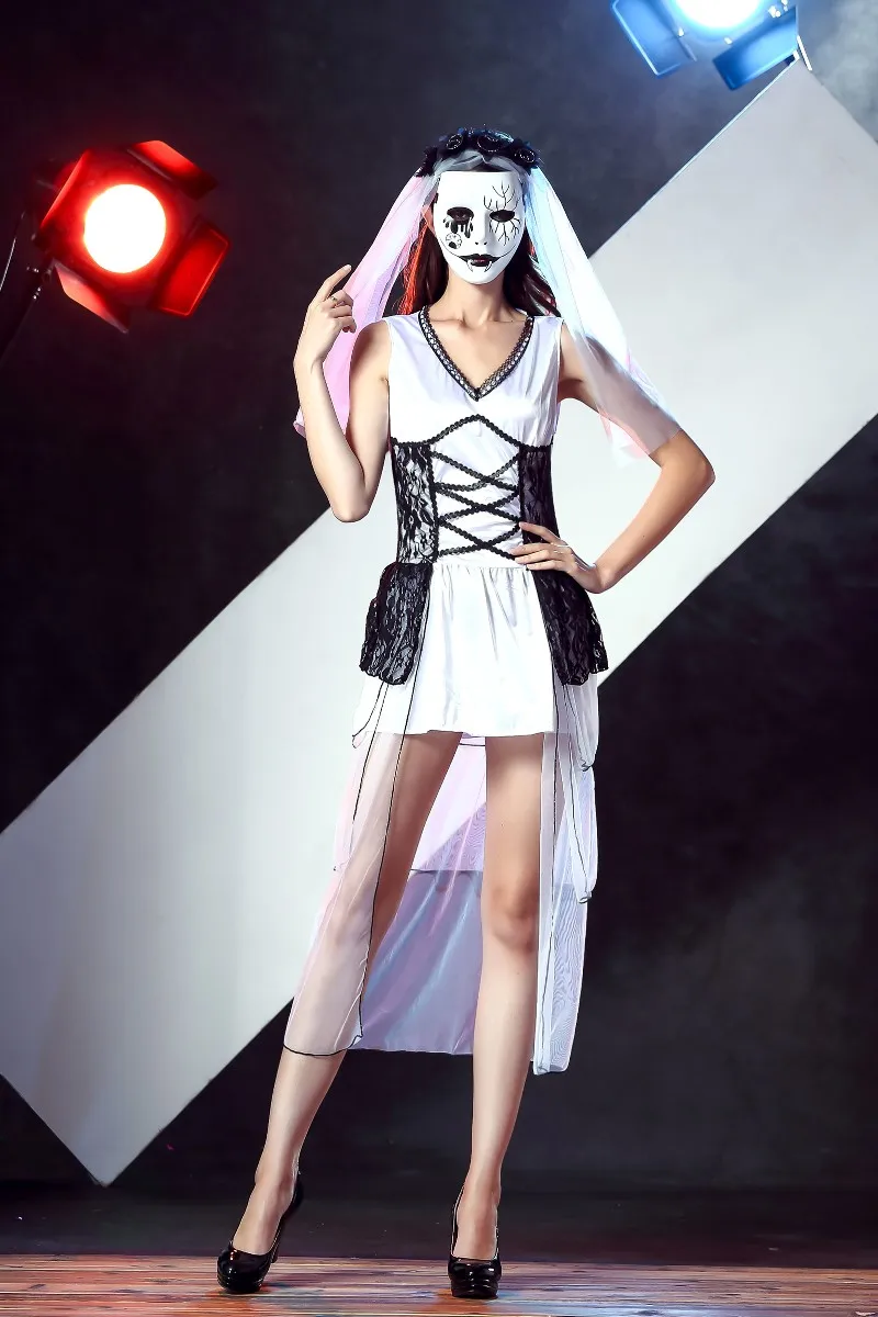 Женский костюм для взрослых на Хэллоуин Страшный Джокер белое кружевное платье