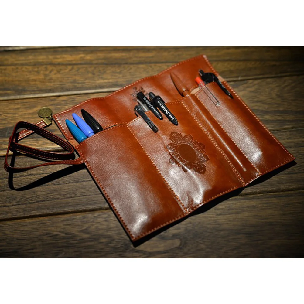 Ретро Винтаж кожа карандаш сумка Карандаш косметическая PU кофе цвет