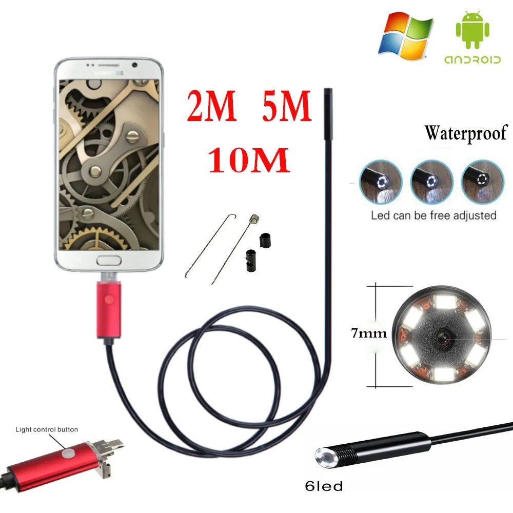 Эндоскоп 7 мм HD 2 м 5 10 USB Android в 1 адаптер трубка для осмотра телефона камера