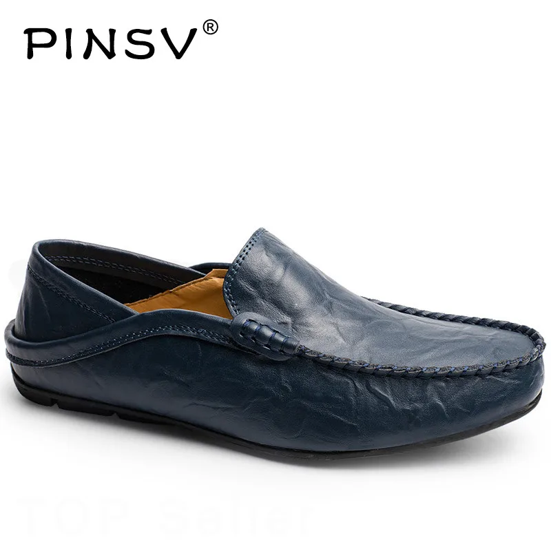 PINSV Leather Shoes Men Loafers Black Moccasins Casual Slip On Footwear Zapatos Hombre Plus Sizes 37-46 | Обувь