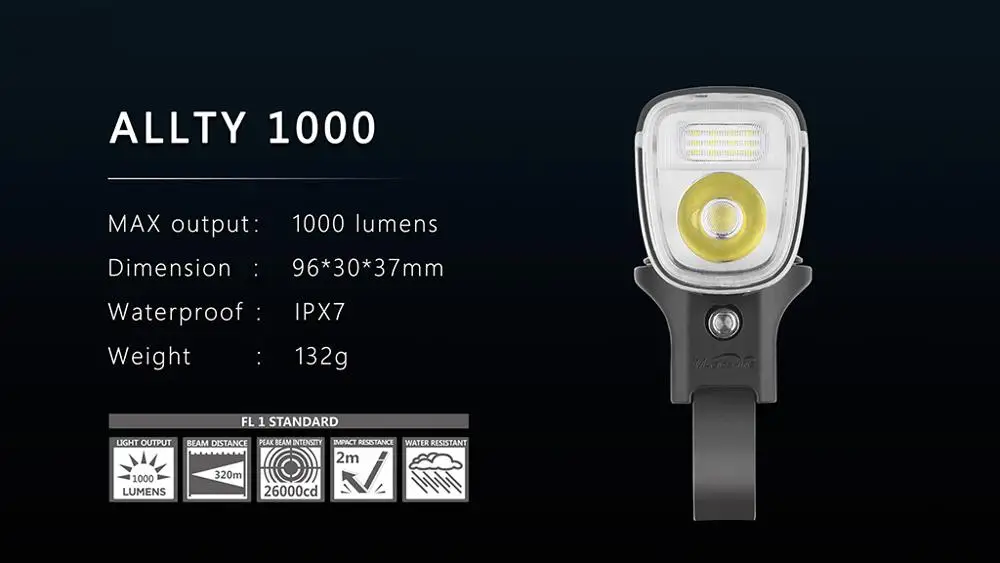 Американский маг Alltty 1000 люмен светодиодный светильник для велосипеда, включая батарею, горный велосипед с высокой яркостью, мигающий светильник