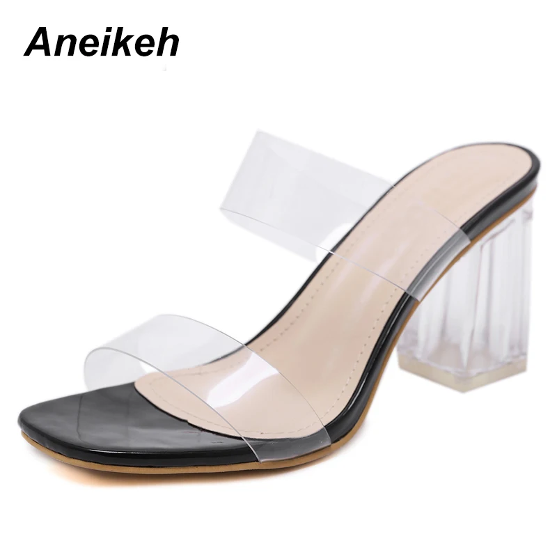 black Aneikeh/ г.; летние модные женские тапочки из пвх; пикантные прозрачные шлепанцы на высоком каблуке с открытым носком и стразами - Цвет: black