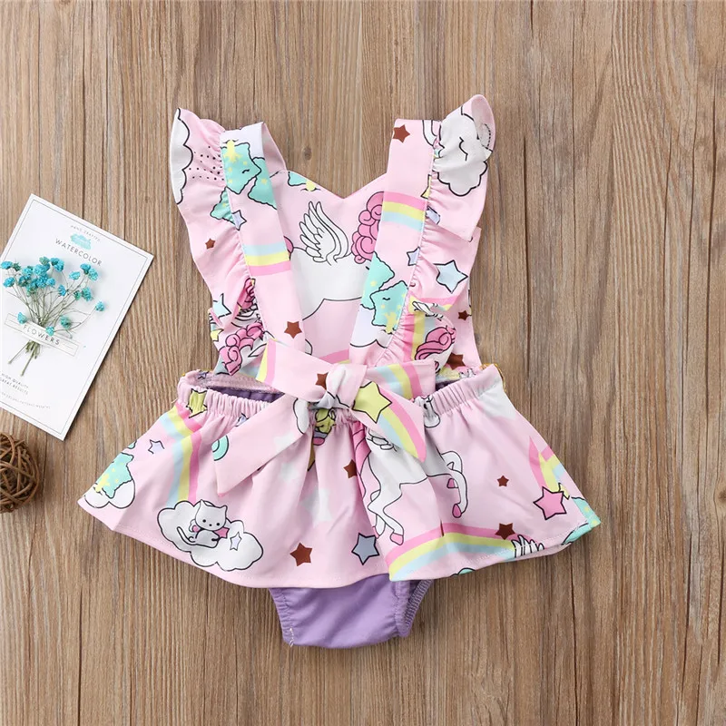 Летние милые детские комбинезоны для новорожденных девочек с единорогом