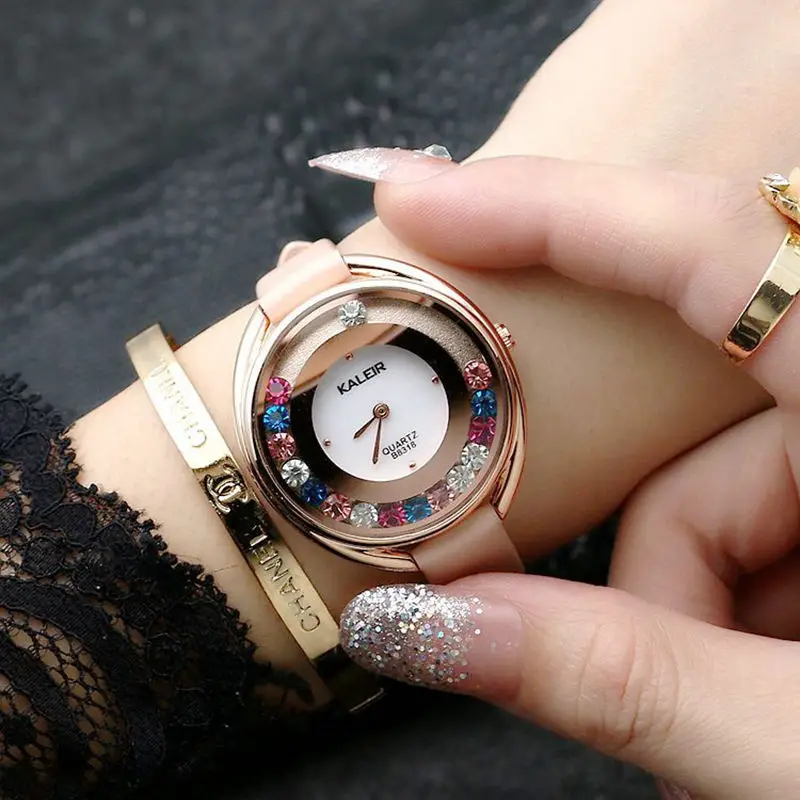 Новый Цвет diamond часы простые женские тенденции моды водонепроницаемые кожаные