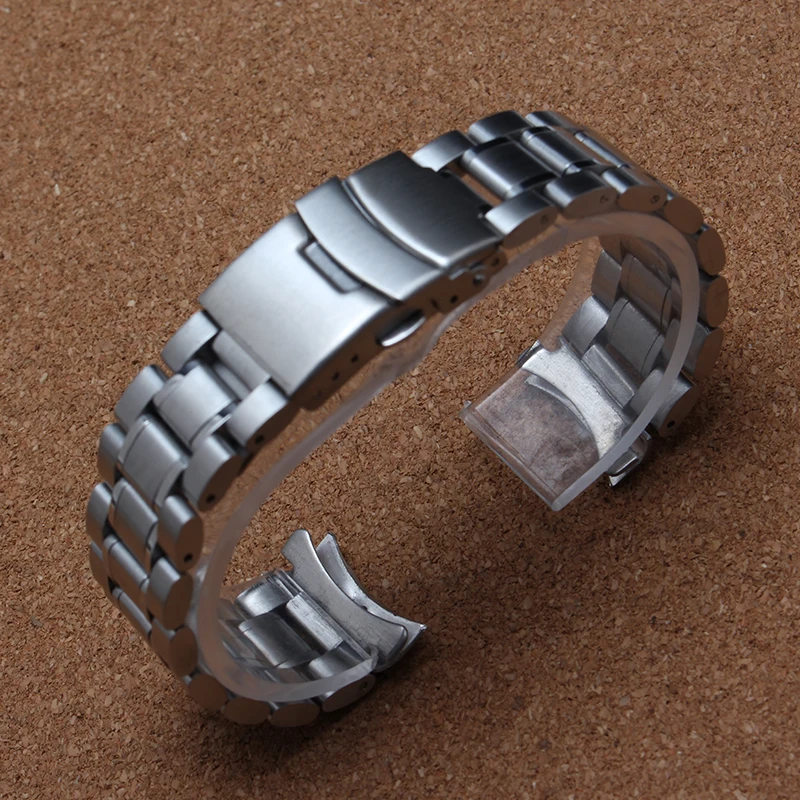 

Watchband 18mm 20mm 22mm 24mm Curved End Solid links Matte Stainless Steel Watch Band Silver Metal Strap Bracelet men for Seiko