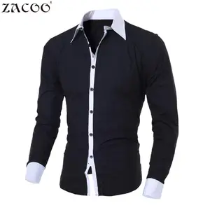 Мужская классическая Повседневная рубашка ZACOO, черно-белая Стильная приталенная рубашка с длинными рукавами, одинаковый цветной воротник, большие размеры san0