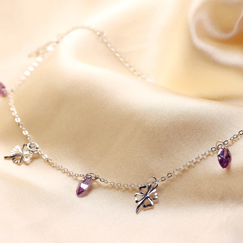 Женский браслет с цепочкой в стиле клевера на лодыжке из настоящего серебра 925