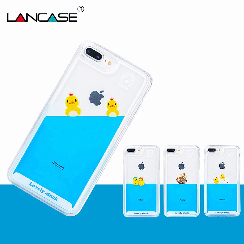 LANCASE For iPhone 5S Case Cute Flowing Swimming Duck Liquid 5 SE/6S/6 Plus/6S Plus/7 7 Plus 8 X 3D Clear |