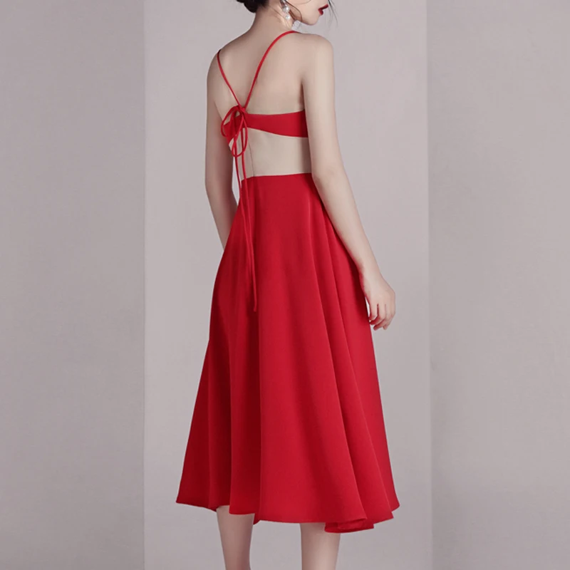 INDRESSME 2019 новые модные красные на бретельках со шнуровкой вырезами Женские