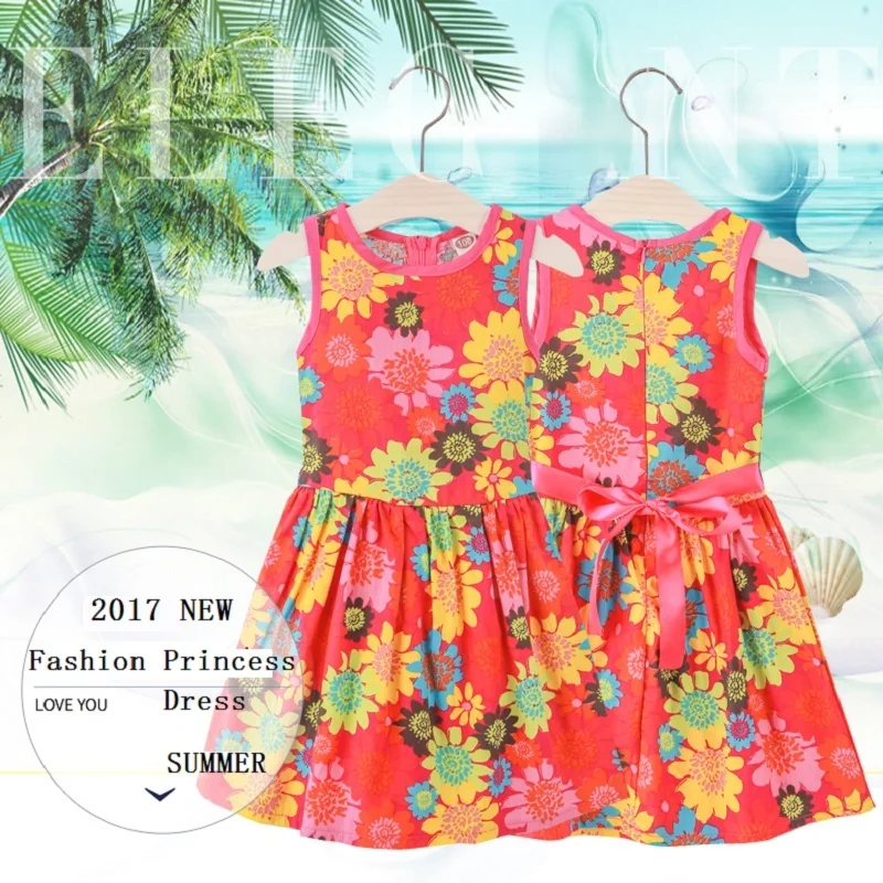 2017 Пляж Бросился Модный Бренд Летние Девушки Платье Хлопка Цветка Платья девушки